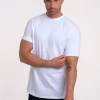 model in a white Adamsson t-shirt, round neck