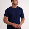 model in a navy Adamsson t-shirt, round neck