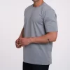 model in a grey Adamsson t-shirt, round neck