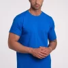 model in a blue Adamsson t-shirt, round neck
